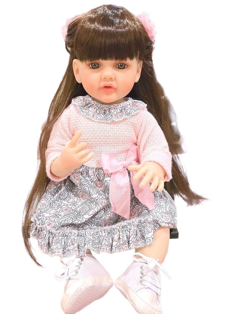 Reborn Toddler Girl Doll Lifelike Weighted Silicone Vinyl Brunette Princes 22"